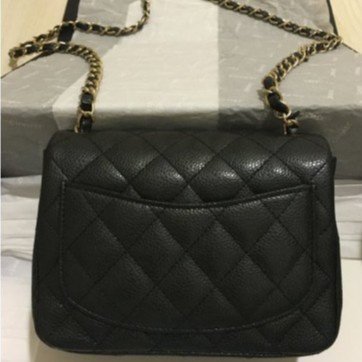 【二手】Chanel 香奈兒方胖子 A35200 mini square 荔枝紋 斜背包 肩背包黑色/金鏈  超讚