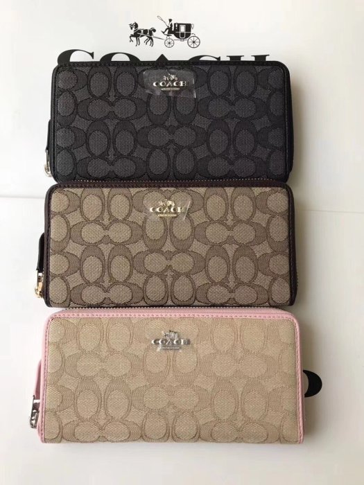 COACH  女士立體馬車C字緹花拉鍊長夾 coach outlet 超低