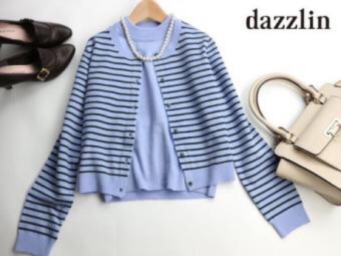 日本甜美大牌DAZZLIN 超值針織背心+條紋罩衫外套set兩件組 折扣特價in jp