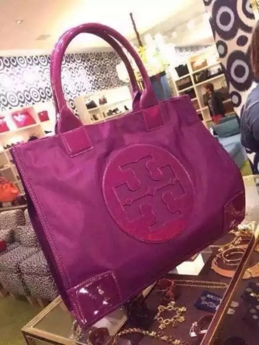 ╭☆包媽子店☆TORY BURCH 玫紅色跟黑色.深藍色輕便尼龍單肩/購物包