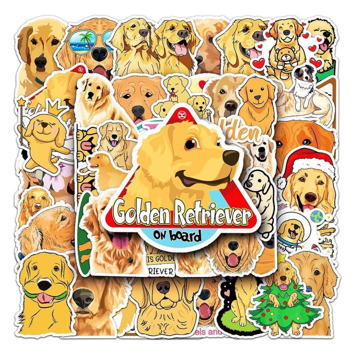 50 件卡通動物 DIY 貼紙金毛塗鴉防水貼紙適用於滑板手機殼行李箱