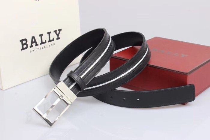 【全新正貨私家珍藏】BALLY 黑色&紅色經典條紋皮帶針扣式腰帶TAMER