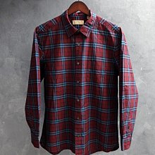 CA 英國品牌 BURBERRY 深紅格紋 純棉 長袖襯衫 L號 一元起標無底價Q724