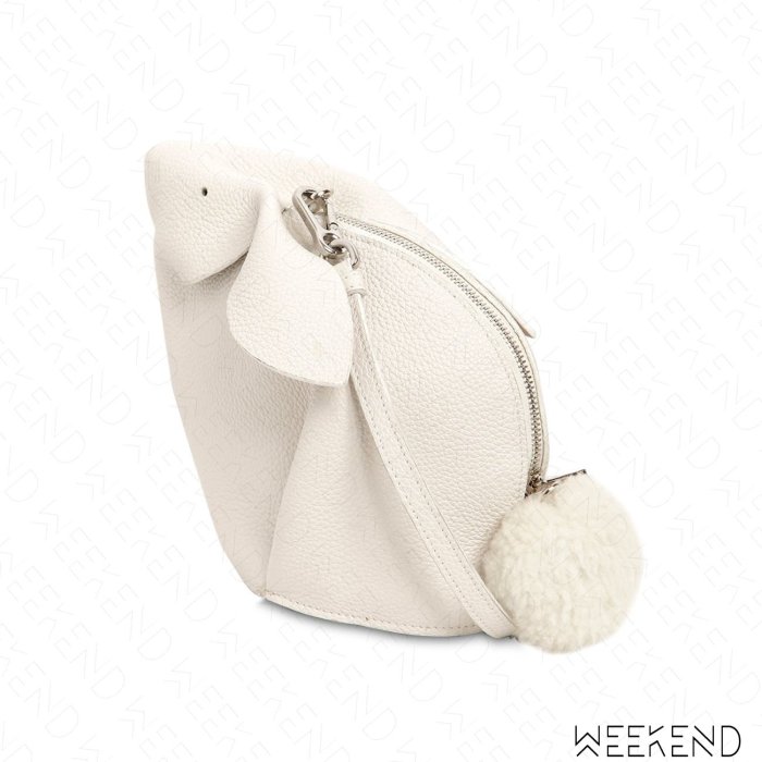 【WEEKEND】 LOEWE Bunny 皮革 兔子 毛球尾巴 肩背包 手拿包 白色