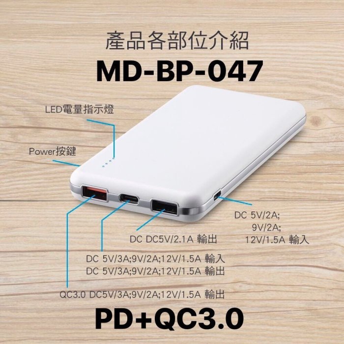 (台灣製造)可充筆電 ✔️台灣製造miniQ MD-BP-047 3輸出快速充電行動電源 行動充電 移動電源 行充