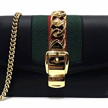 GUCCI 494646 黑色 Sylvie Leather Mini款 磁釦式 金鍊包 晚宴包 (中友店) 04506