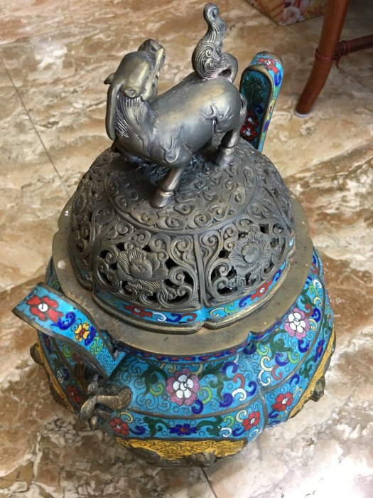 藏雅軒-大型景泰藍銅爐-雙耳三足鼎-七寶麒麟| Yahoo奇摩拍賣