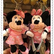 ♥小花花日本精品♥《Disney》迪士尼 米妮 站姿 粉色洋裝 絨毛玩偶 手機吊飾 鑰匙圈 香港限定 90210402