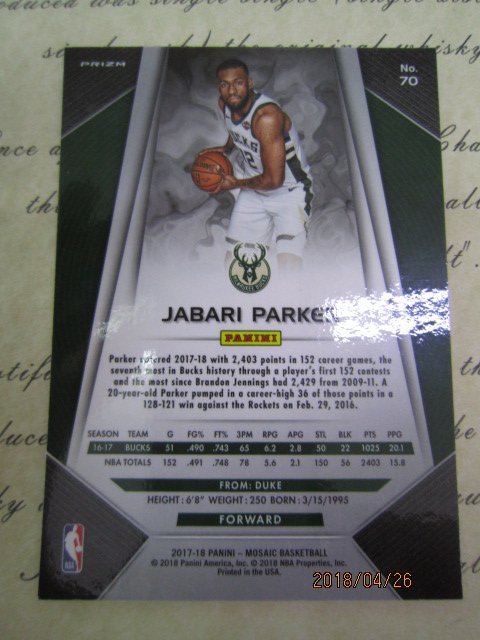 新賣家~17/18~Jabari Parker~PRIZM~馬賽克~MOSAIC~REF~橘亮~沒限量~8 1元起標