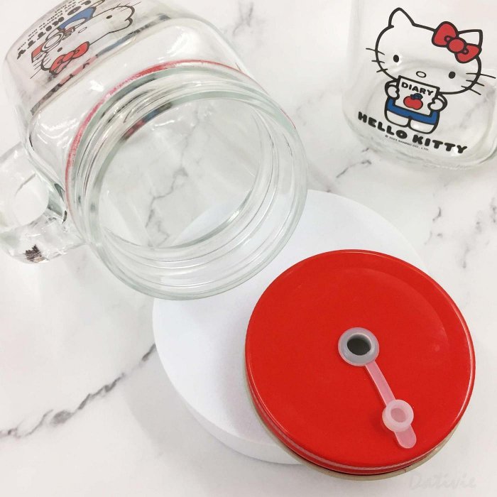 台灣製 玻璃梅森杯 450ml-凱蒂貓 HELLO KITTY 三麗鷗 Sanrio 正版授權