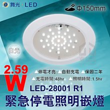 附發票 舞光 LED 2.59W 緊急停電照明嵌燈 白光 停電才亮 LED-28001R1 保固2年 自動充電【東益氏】