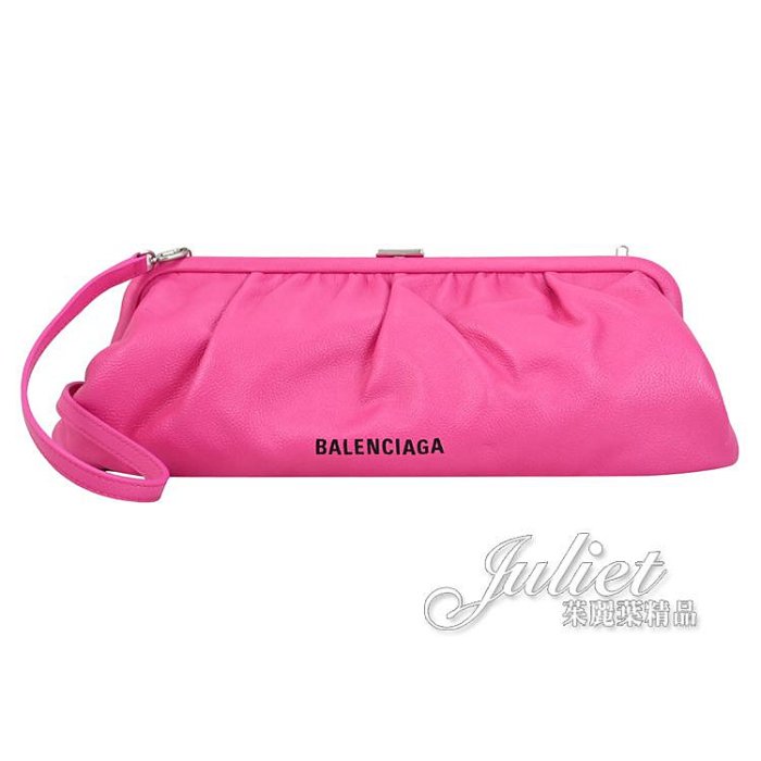 【茱麗葉精品】全新精品 BALENCIAGA 專櫃商品 618899 燙印LOGO 手拿斜背兩用口金包.桃紅 現貨