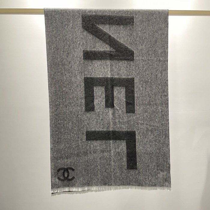 【翰貝格名牌館】全新真品 CHANEL 雙C 字母 雙面 黑灰 cachemire 羊絨 披肩 圍巾 AA7199