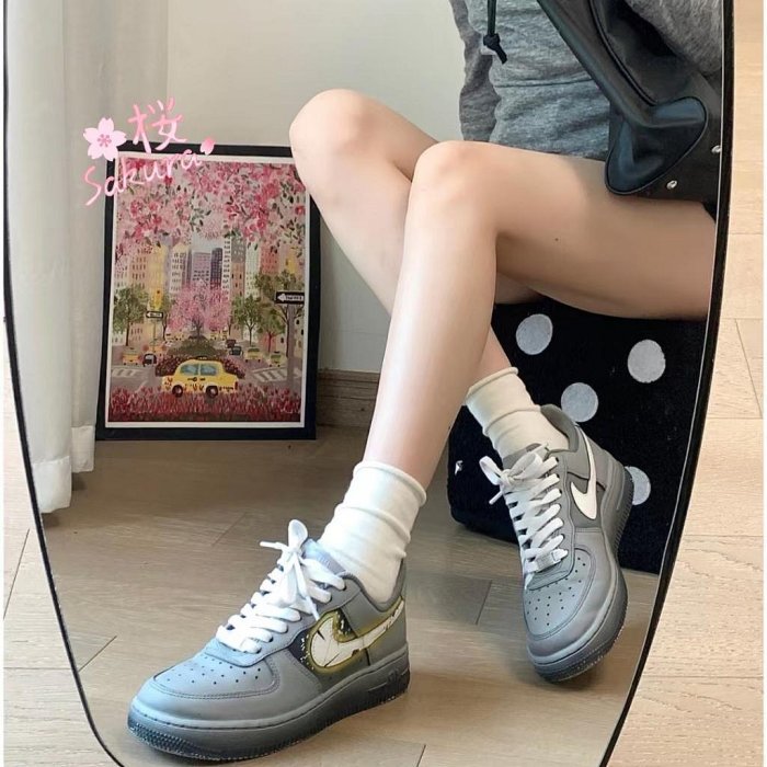 日本代購新款Nike Air Force 1 Low 灰白 AF1 浸染 塗鴉 達芬奇定制 DD8959100