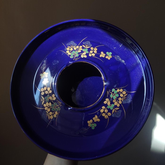 日本 藍釉描金 寶藍色 陶瓷 煙灰缸 灰皿 雪茄煙斗煙灰缸  ashtray 中大型  花器 插花 花藝
