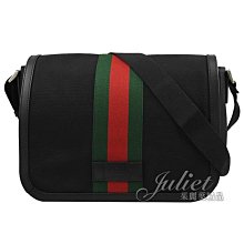 【茱麗葉精品】全新精品 GUCCI 專櫃商品 630921 經典綠紅綠織帶帆布翻蓋斜背包.黑 現貨