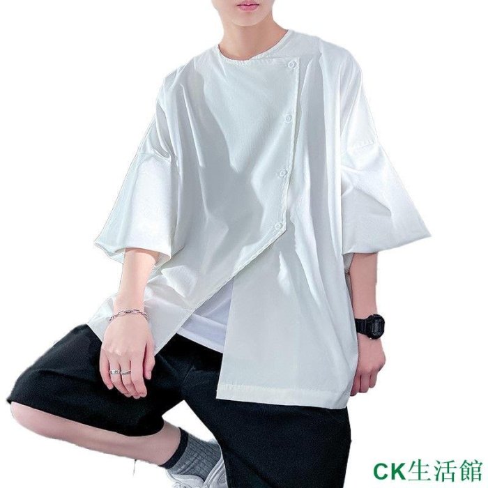 CK生活館日系不規則設計感襯衫男夏季薄款短袖高級感七分袖上衣
