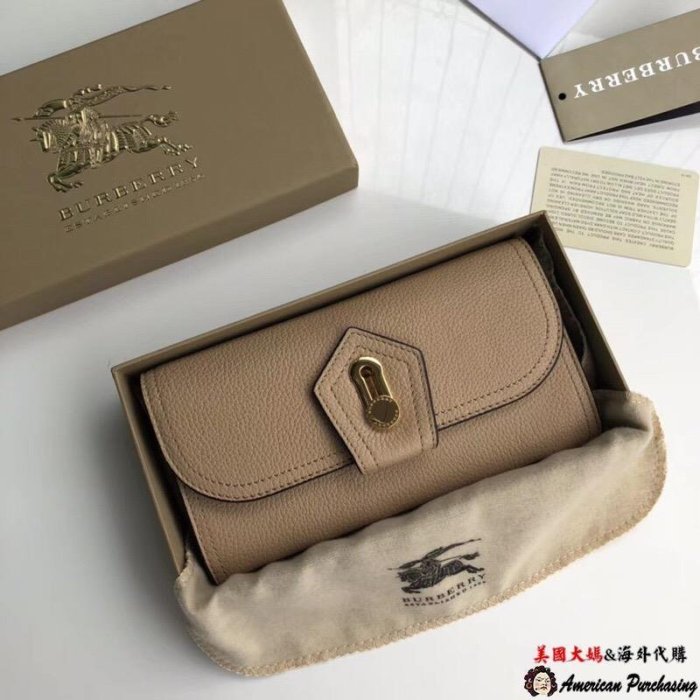 潮牌Burberry 巴寶莉 英倫經典 新款milto 奶茶色搭扣長夾 錢包 海外代購-雙喜生活館