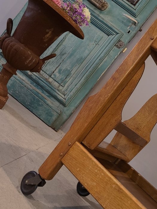【卡卡頌  歐洲古董】西班牙 紮實 老橡木 餐車 手推車 茶車 備餐台  歐洲老件ch0907 ✬
