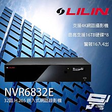 昌運監視器 LILIN 利凌 NVR6832E 32路 嵌入式網路錄影主機 支援8硬碟 台灣晶片