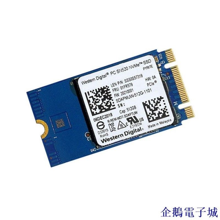 企鵝電子城固態硬碟WD西數SN520 256G 512G 2242 PCIE NVME固態硬碟 雙通道M2 SSD WSQ7