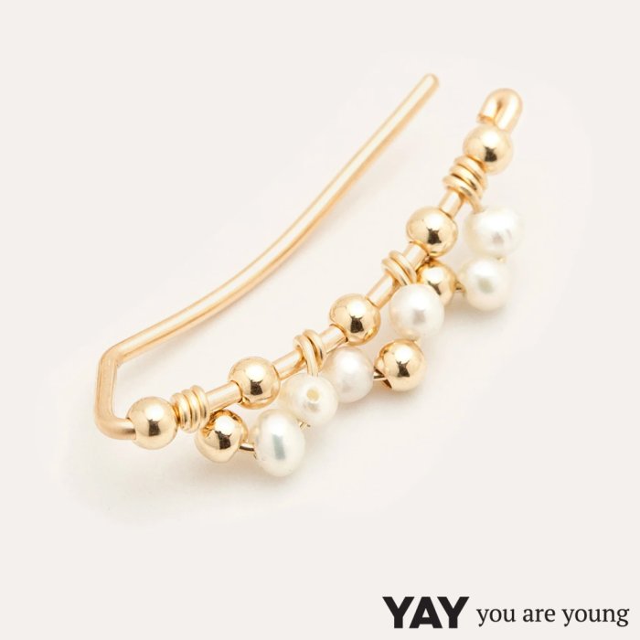 YAY You Are Young 法國品牌 Fleurie 金色星辰豆豆珍珠耳環 貼合耳廓耳環 小版(單隻販售)