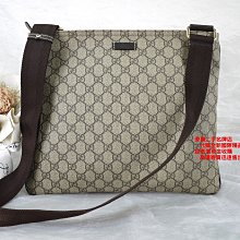 ☆優買二手精品名牌店☆ GUCCI 201446 咖啡 皮革 防水 PVC 拉鍊 斜背包 郵差包 記者包 航空包 特價品