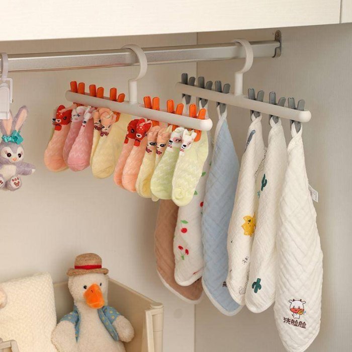 嬰兒衣架新生兒寶寶口水巾小衣架多夾子多功能防滑晾晒掛衣架