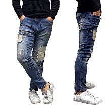 -TAKADA 高田家- 全新日本進口街頭型男必備單品補丁刷破窄管牛仔褲 skinny Jogger pants