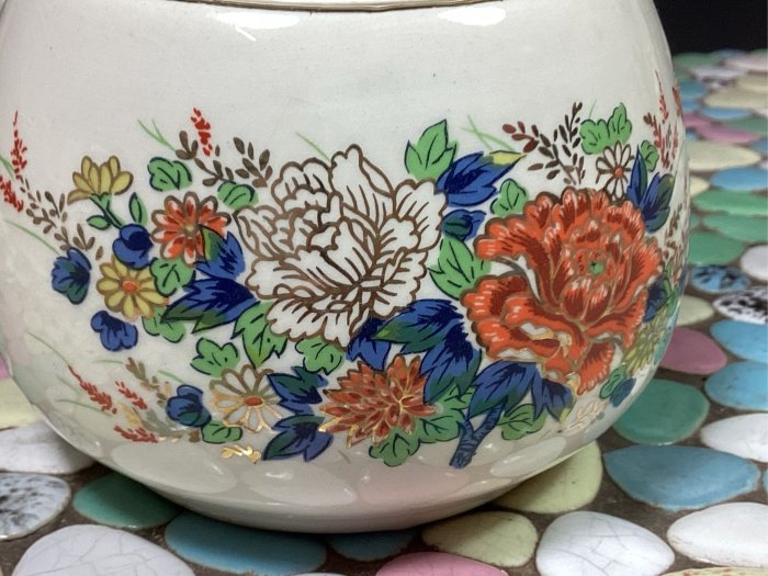 【 金王記拍寶網 】(學4) 股A801 早期70年代 日式描金花卉紋提把老瓷壺 一把 完整完美