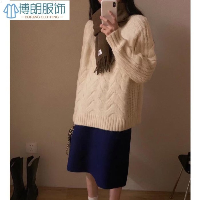 新款韓國東大門慵懶午後溫柔麻花紋理寬鬆套頭毛衣上衣-博朗服飾