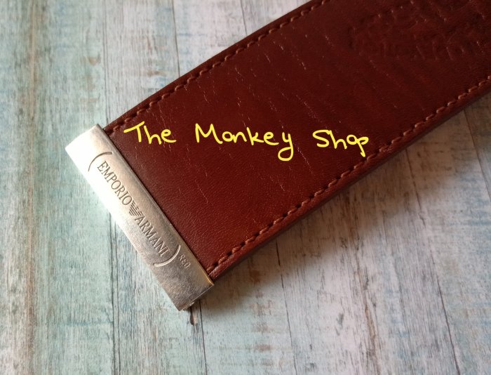 【 The Monkey Shop 】全新正品 EMPORIO ARMANI 咖啡色全皮革粗版造型手環