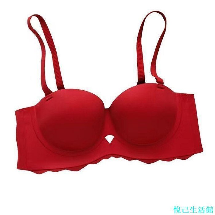 新年本命年內衣女無肩帶紅色無鋼圈兔年結婚新娘小胸集中爆乳內衣套裝