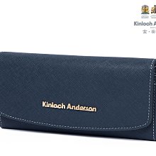 【寧寧精品】Kinloch Anderson 金安德森 原廠授權台中專賣店【防刮十字紋兩摺女用長皮夾 暗夜藍】750-3