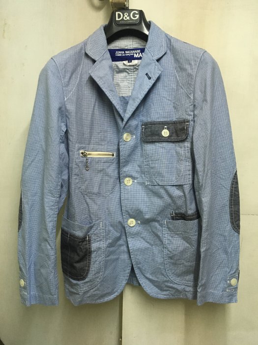 美品**Junya watanabe** Comme des garcons Hervier 淺藍格拼接休閒