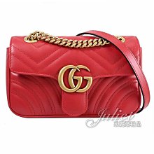 【茱麗葉精品】全新精品 GUCCI 專櫃商品 446744 GG Marmont 金屬LOGO翻蓋肩/斜背鍊包.紅 現貨