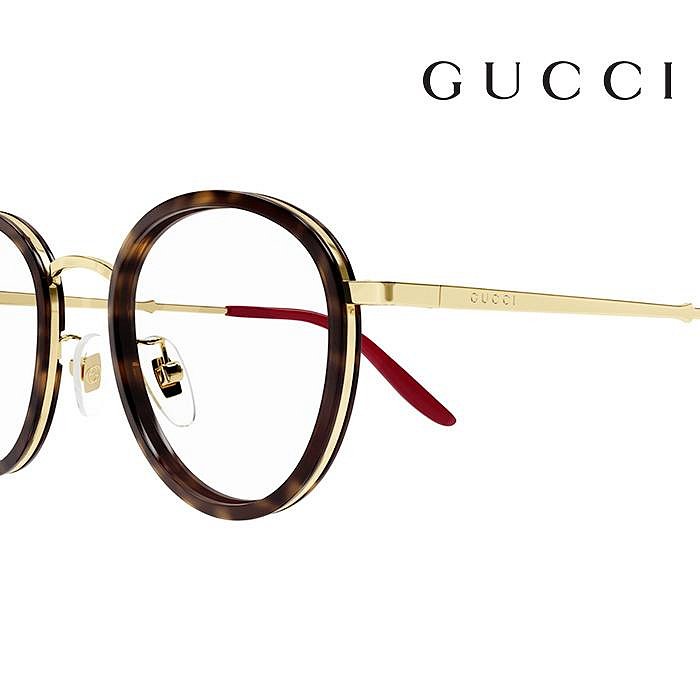 【Gucci】古馳 光學鏡框 鈦金屬 GG1357OJ 004 48mm 橢圓框眼鏡 複合式膠框 琥珀/金色