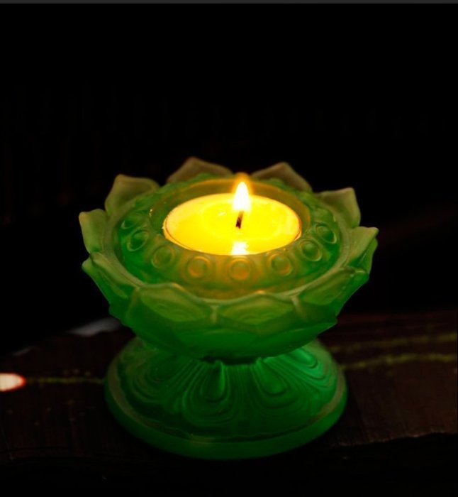 【熱賣精選】  佛教用品 佛前供燈 琉璃蓮花酥油燈座 綠色（GA-2395）