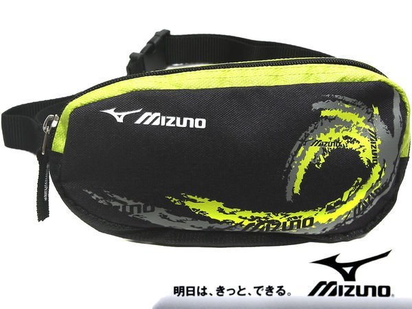鞋大王Mizuno 33TM-450735 黑×綠 21×4×10㎝輕量化材質小腰包