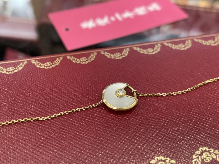 ☆最愛二手精品☆ CARTIER AMULETTE 卡地亞黃K金圓形白母貝鑲鑽手鍊手環手鐲 18K金 C3017