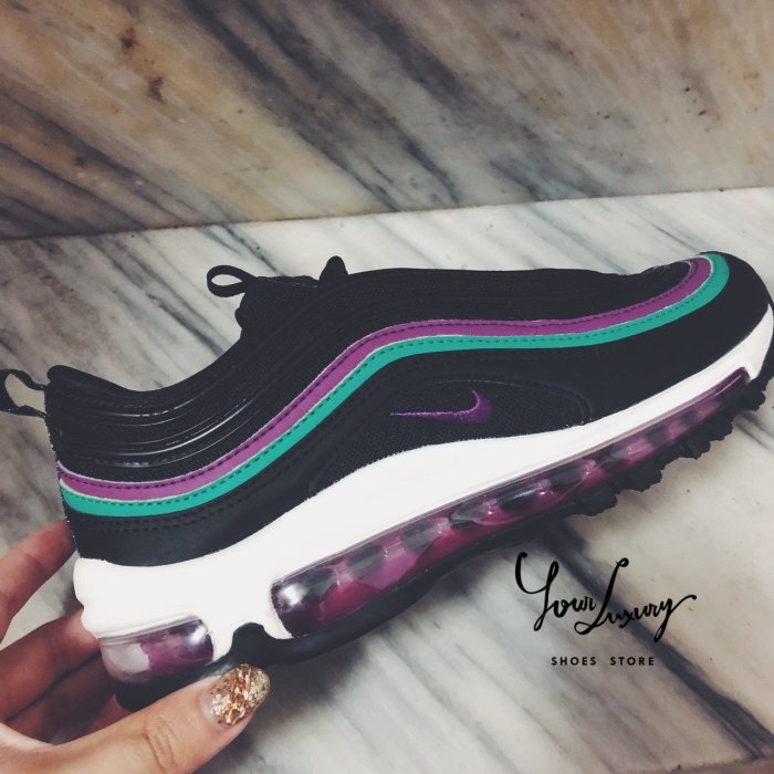 【Luxury】現貨 NIKE AIR MAX 97 全白 白色 白彈 黑 紫綠線 紫葡萄 子彈 紫勾 反光 女鞋