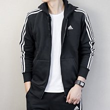 南 現 Adidas Essentials 3 愛迪達 黑色 基本款 三條 黑白 連帽外套 b47368 L