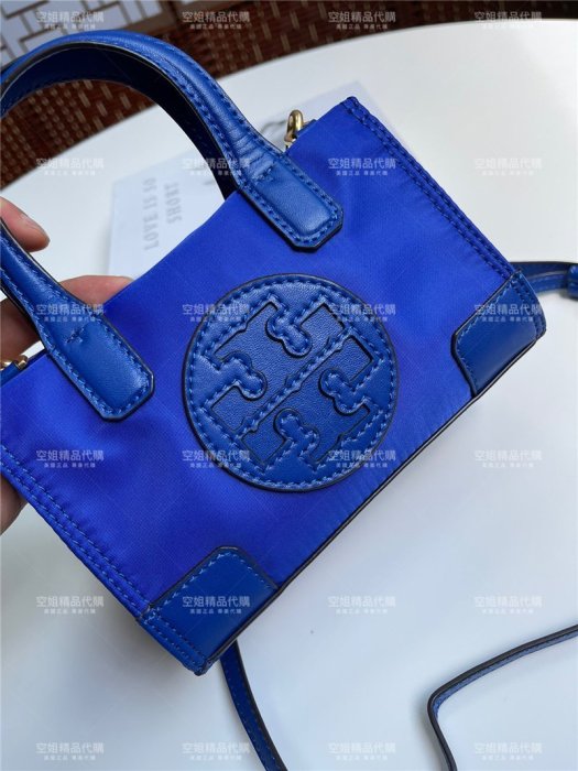 空姐代購 Tory Burch 0078 ELLA tote 尼龍布料拼牛皮 迷你號 托特包 單肩斜挎 手提女包 側背包