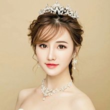 粉紅玫瑰精品屋～高檔新娘頭飾結婚皇冠三件套裝婚紗禮服配飾～