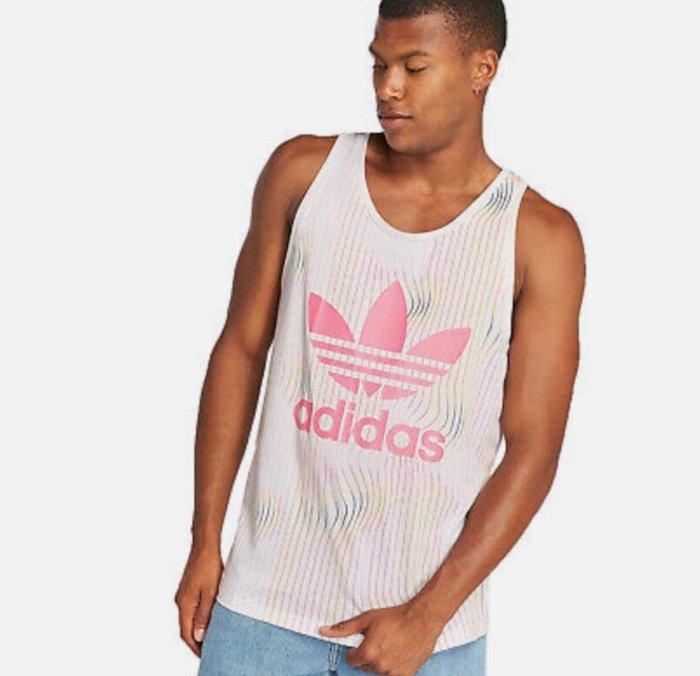 近新正品Adidas愛迪達Warped Stripes tank Top直條紋運動休閒背心M