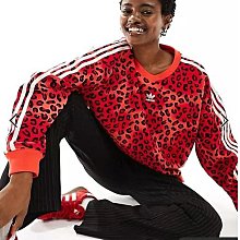 (嫻嫻屋) 英國ASOS-adidas Originals 豹紋印花圓領三線LOGO長袖上衣AA24