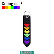 Coming out!刺繡織帶手機掛件裝飾六色彩虹愛心原創設計鑰匙圈-A溜L優品1085