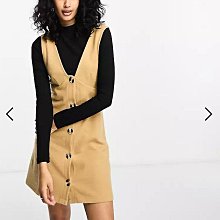 (嫻嫻屋) 英國ASOS-黑色套頭高領長袖假兩件式V領背心洋裝EJ23