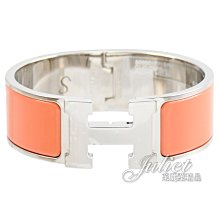 【茱麗葉精品】全新精品 HERMES CLIC H LOGO 琺瑯寬版手環.銀/粉橘 PM 無盒 現貨