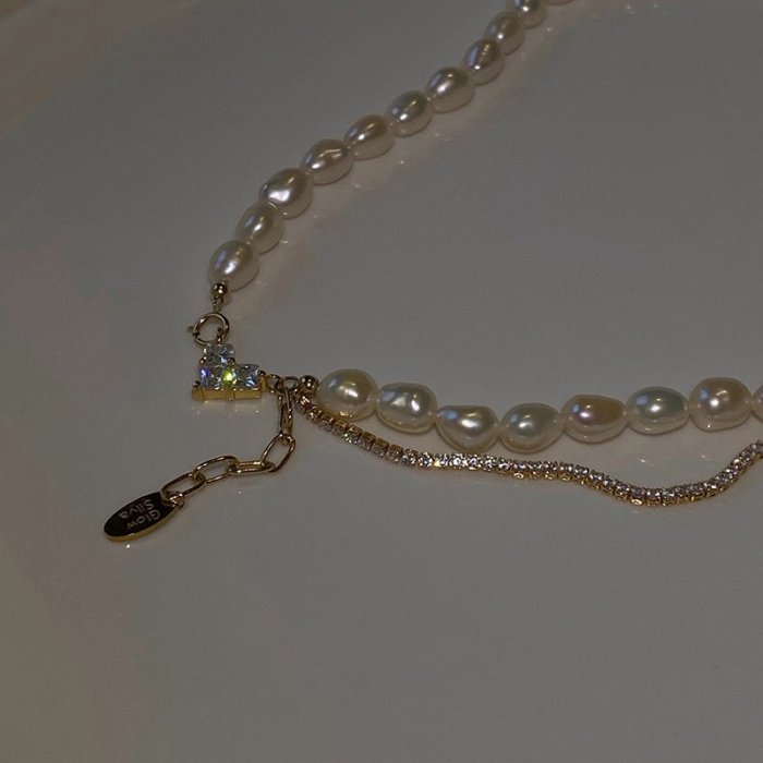 項鍊韓國珍珠項鍊潮鑲鉆愛心頸鏈鎖骨鏈復古時尚簡約個性網紅氣質項飾
